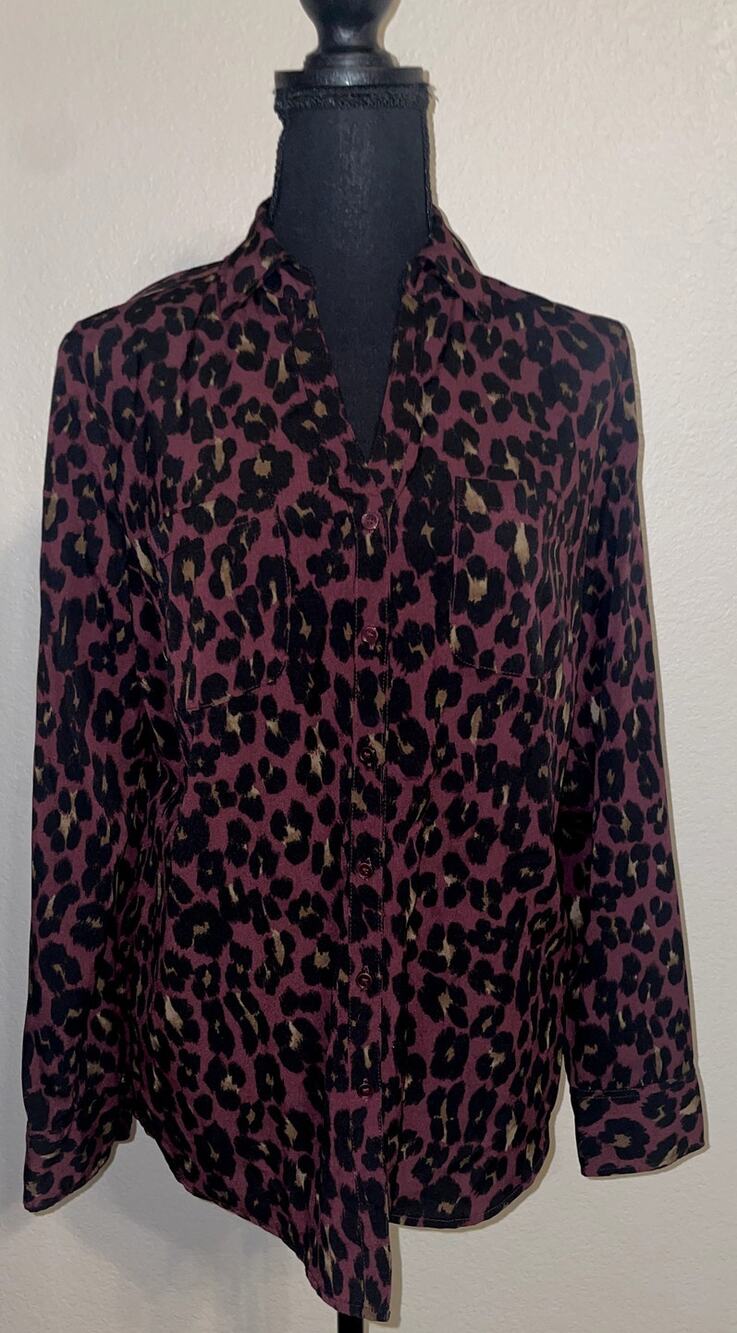 Talbots Leopard Print Button Down Blouse Size M